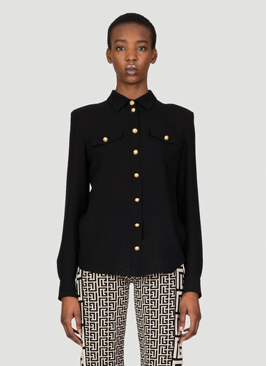 Balmain Shoulder Pad Silk Shirt Black bln0253017