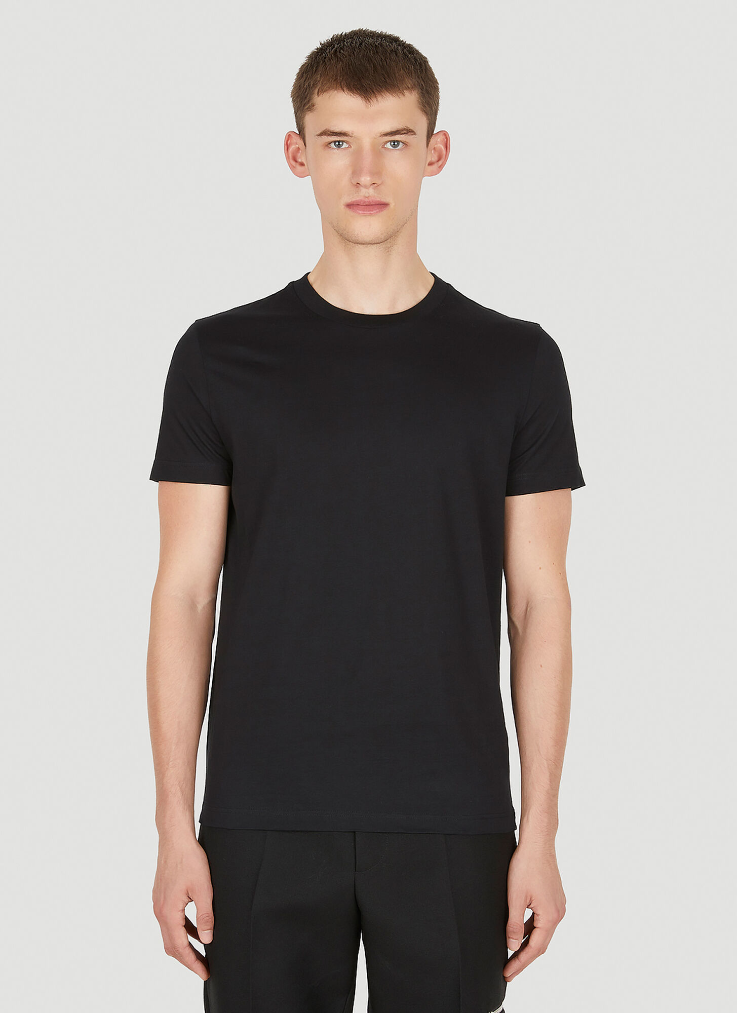 Prada Mens Black Logo-embroidered Slim-fit Stretch-cotton T-shirt In Black