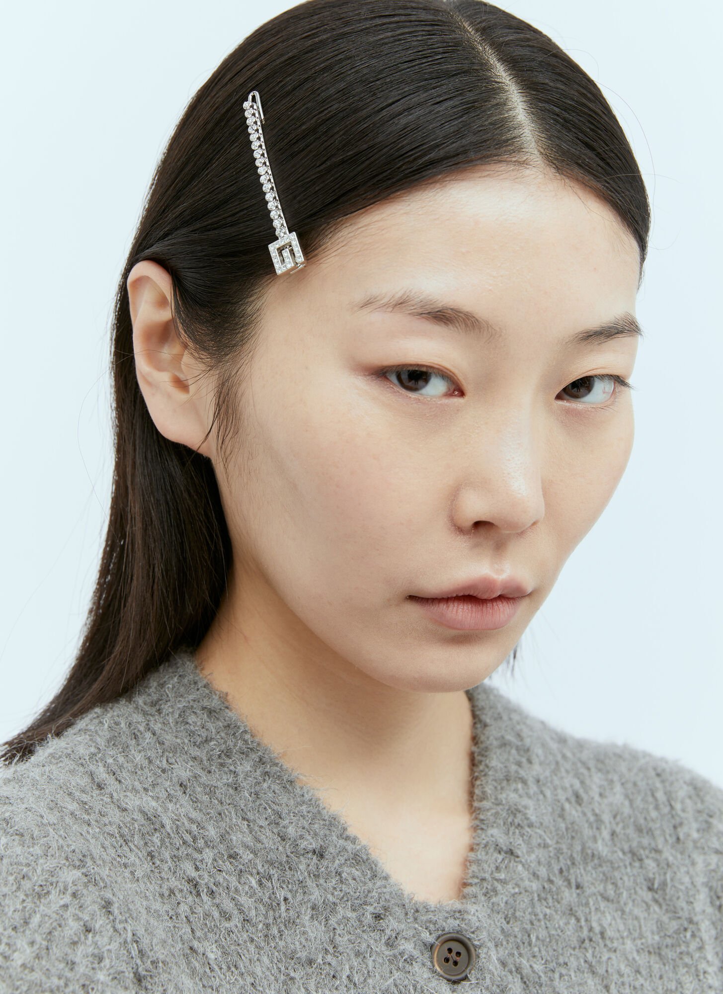 Shop Gucci Crystal Square G Hair Clip In Silver