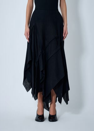 Yohji Yamamoto Gauzed Frilled Midi Skirt Black yoy0262021