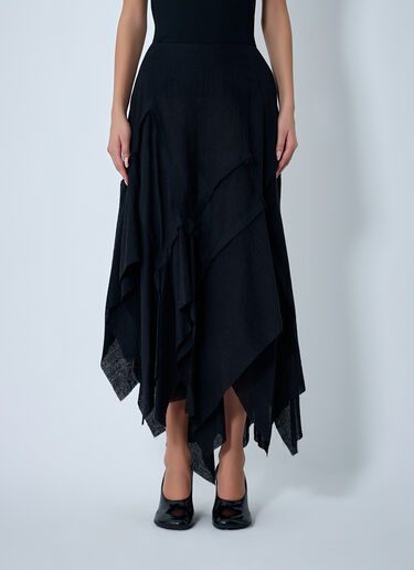 Yohji Yamamoto Gauzed Frilled Midi Skirt Black yoy0262021