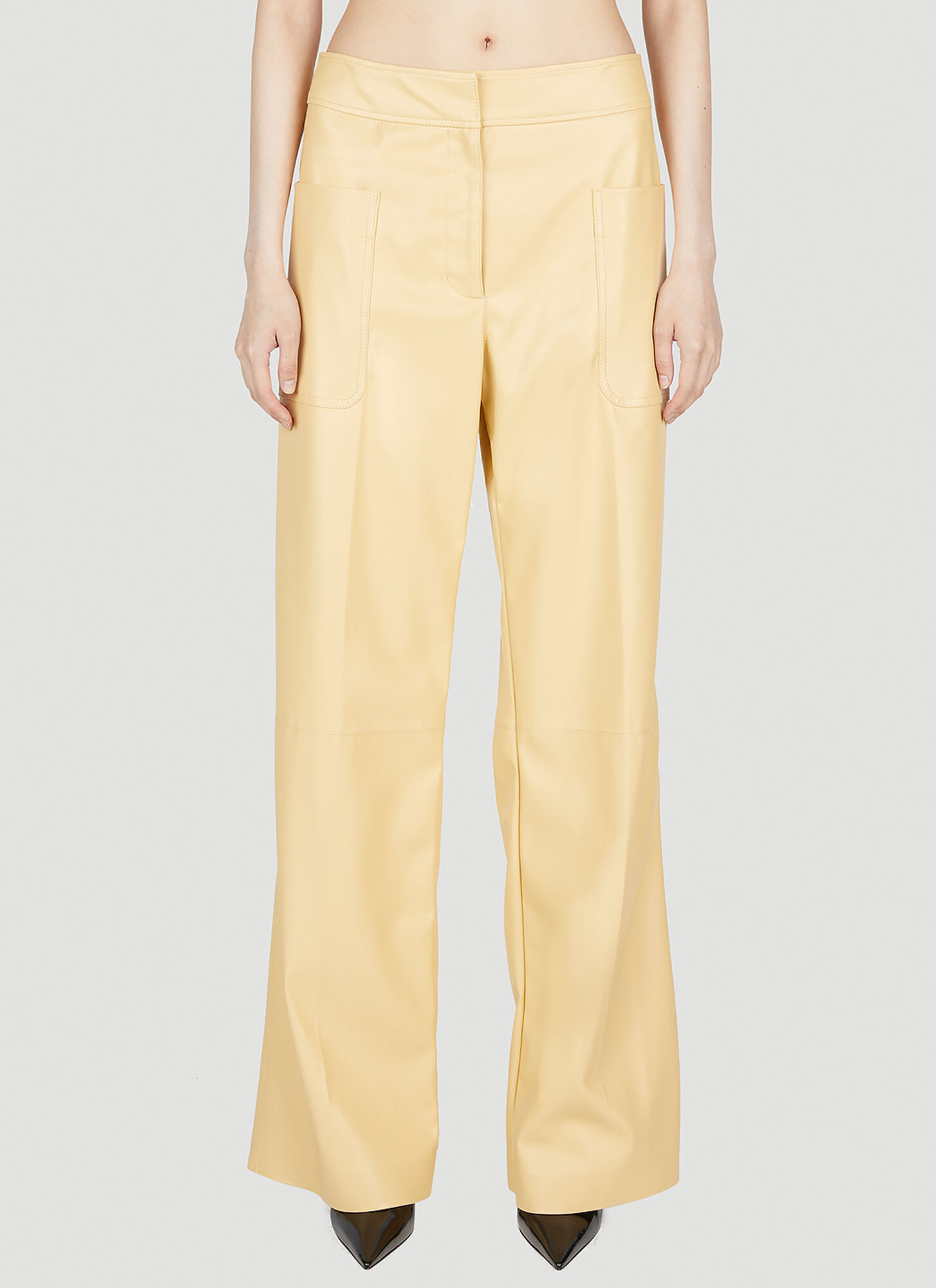 Stella Mccartney Wide Leg Pants In Vegan Leather In Yellow