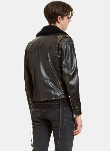 Saint Laurent Vintage Look Shearling Collared Biker Jacket Black sla0128001