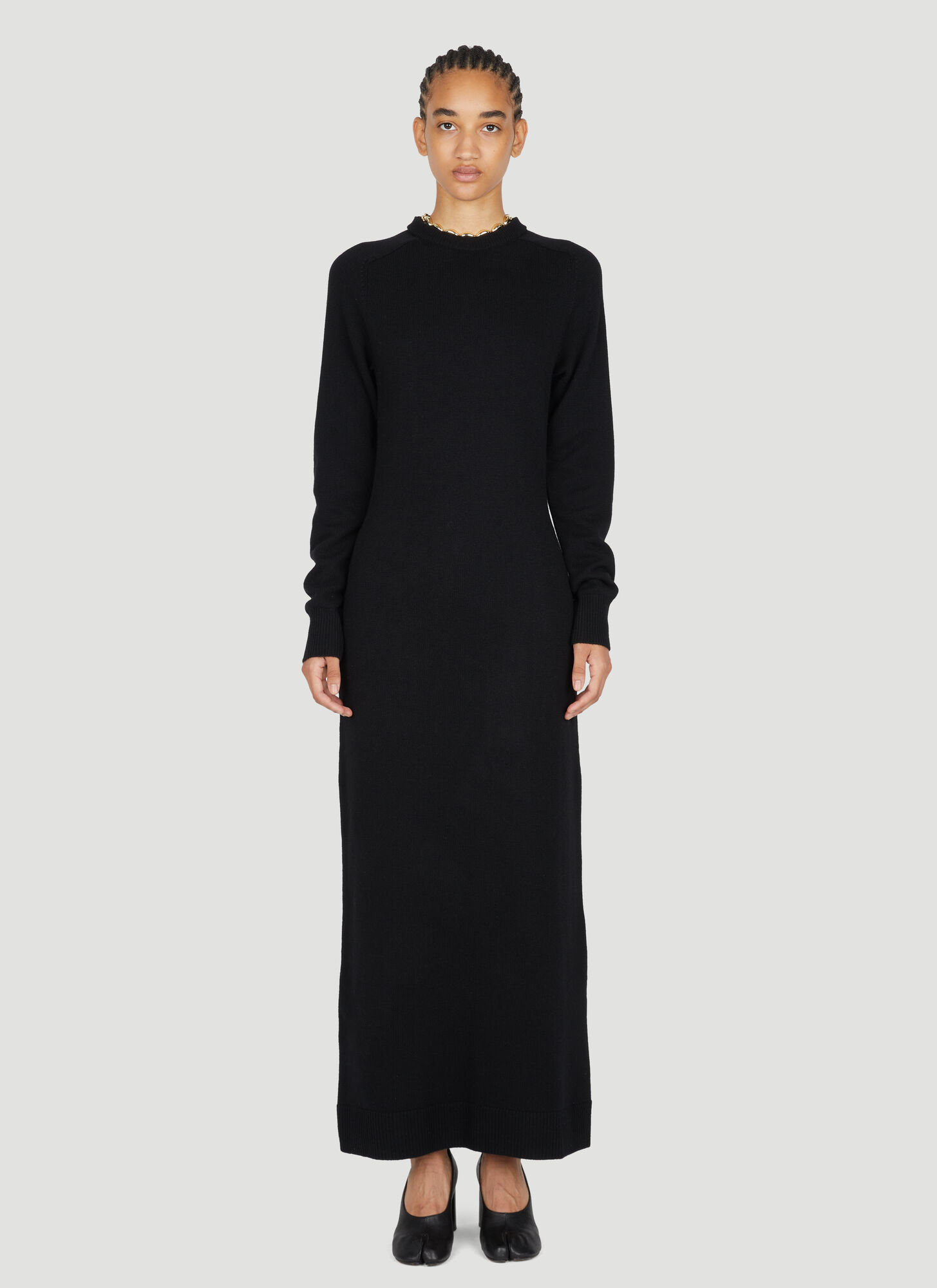 Rabanne Black Long Dress With Chain On Neckline In Black