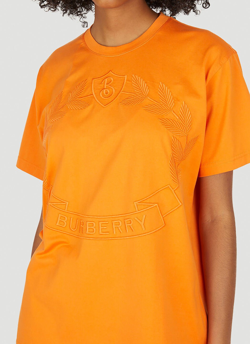 Burberry Logo Embroidered T Shirt in Orange LN CC