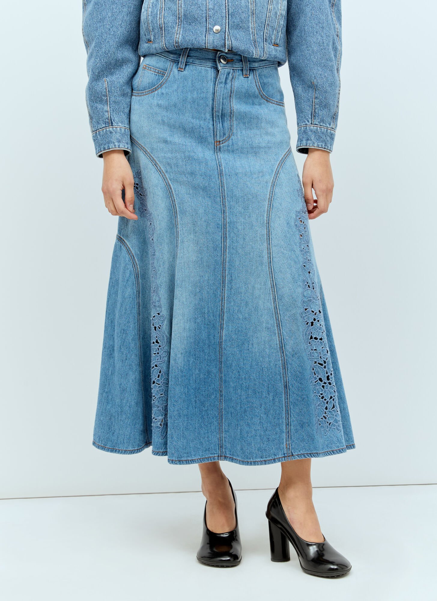 Shop Chloé Flared Midi Skirt In Blue