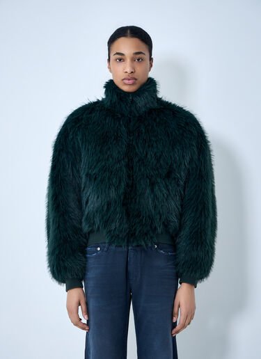 Balenciaga Faux Fur Bomber Jacket Green bal0263009