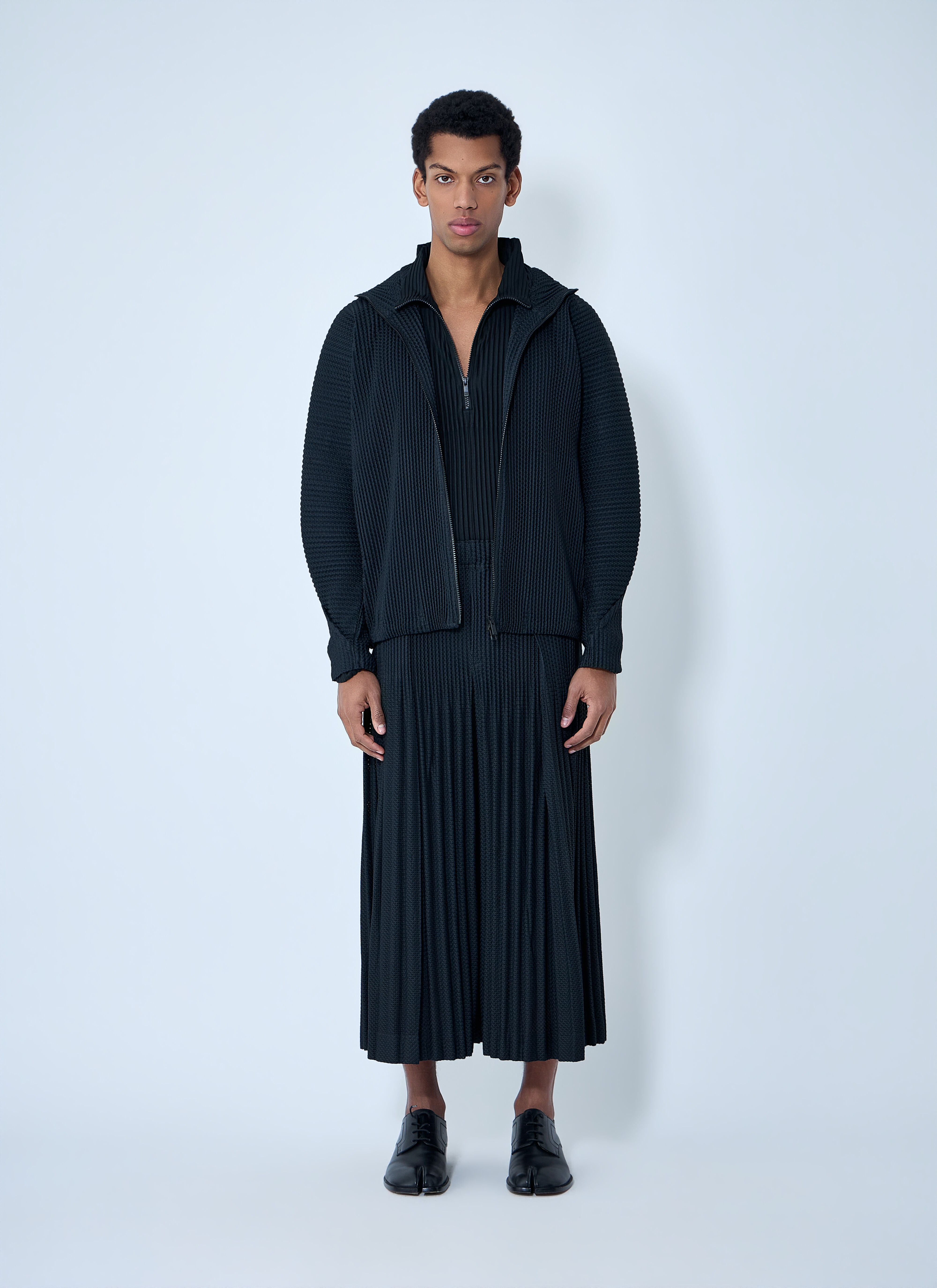 Homme Plissé Issey Miyake Men's' Pleated Zip-Up Hooded Sweater in