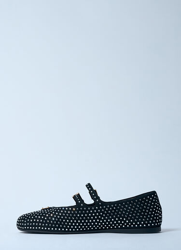 Prada Crystal-Embellished Suede Ballerina Flats Silver pra0259002