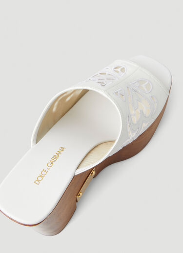 Dolce & Gabbana Embroidered Wooden Wedge Sandals White dol0247110