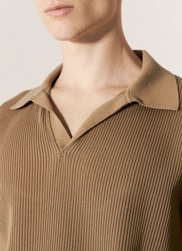 Dolce & Gabbana Openwork V-Neck Polo Shirt Beige dol0156001