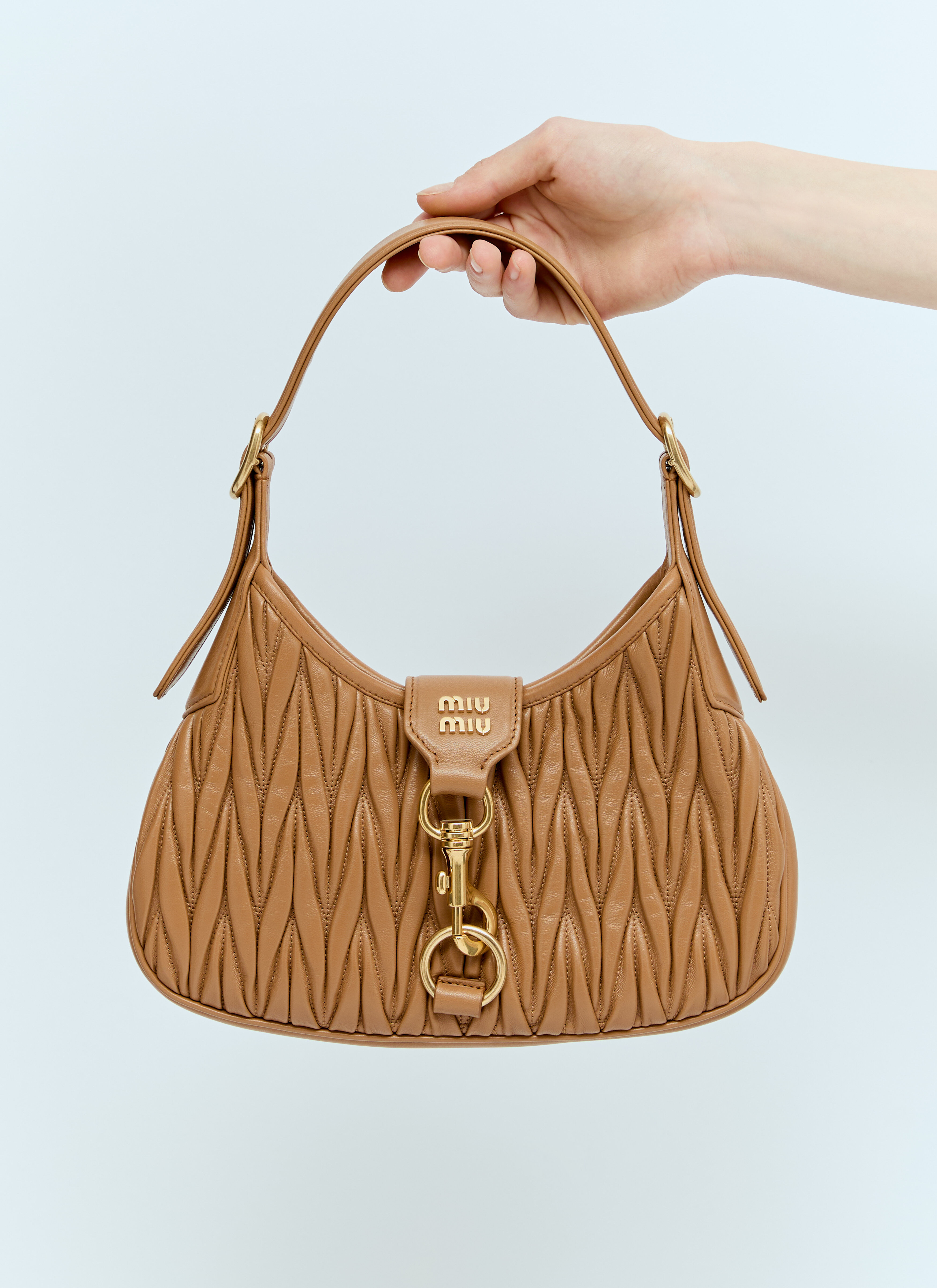 Miu Miu Women's' Logo Plaque Matelassé Shoulder Bag in Brown | LN-CC®