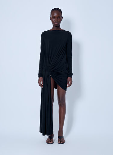 LN-CC® - Sportmax: Asymmetrical Drape Dress - Black Sportmax Asymmetrical Drape Dress Black spx0266033