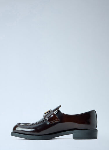 LN-CC® - Prada: Leather Loafers with Logo Plaque - Brown Prada Leather Loafers with Logo Plaque Brown pra0265016