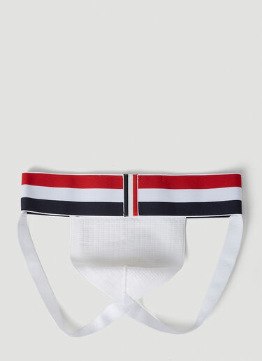 Thom Browne Men's Striped Jock Strap in White