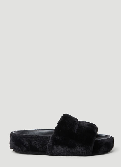 Jil Sander 인조 모피 플랫폼 샌들 카키 jil0253026