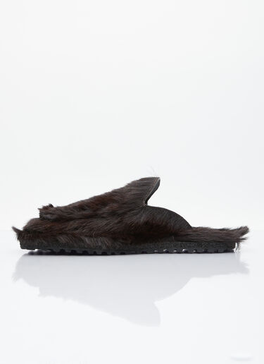 レザートリム ポニーヘア スライド Dries Van Noten レザートリム ポニーヘア スライド ブラウン dvn0154031
