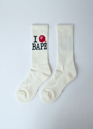 A BATHING APE® Logo Print Socks White aba0158001