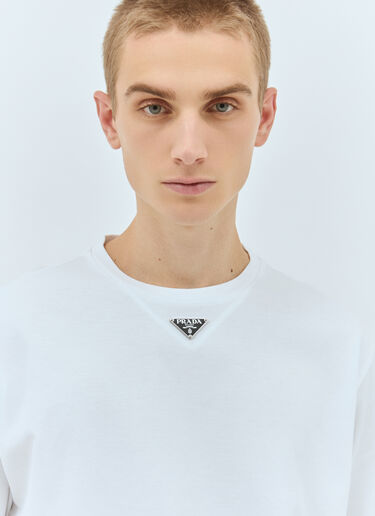 Prada Logo Plaque Cotton T-Shirt White pra0159006