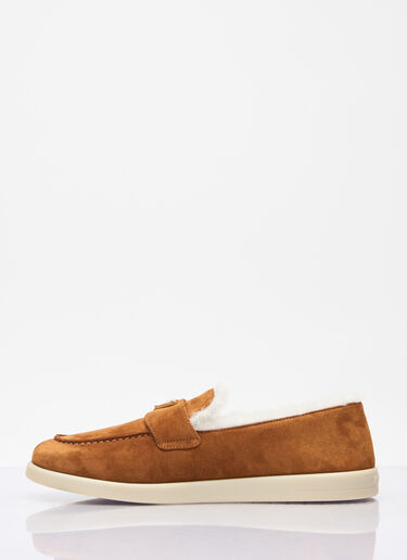 Prada Suede And Shearling Loafers Brown pra0258028