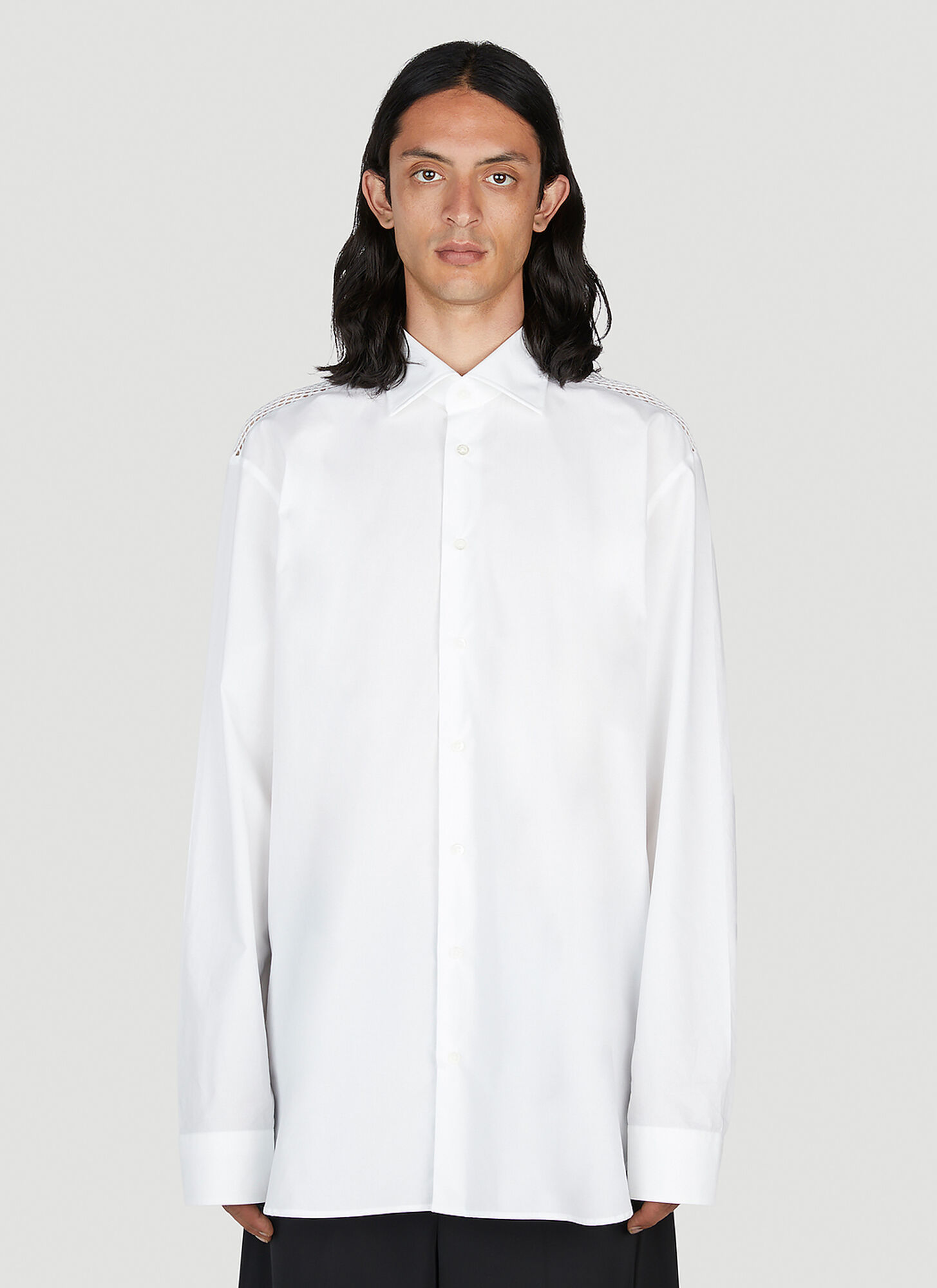 Raf Simons Mesh-panel Cotton Shirt In White