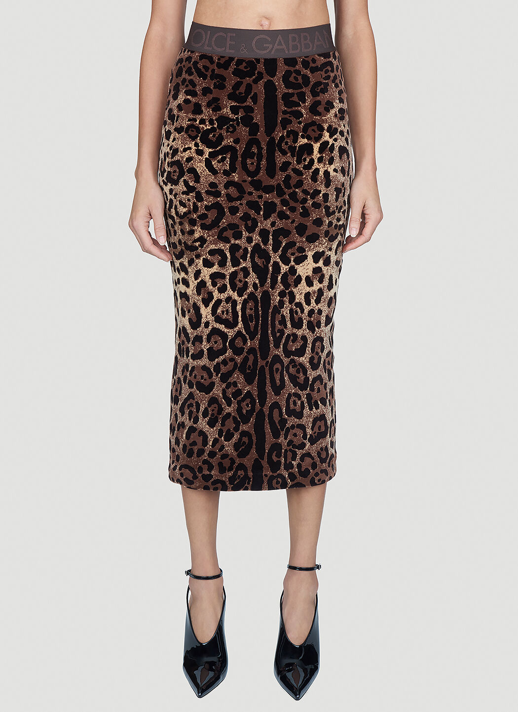Dolce & Gabbana Leopard Print Midi Skirt Brown dol0254004