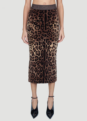 Dolce & Gabbana Leopard Print Midi Skirt Brown dol0254004