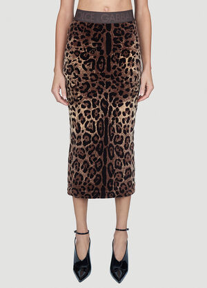 Dolce & Gabbana Leopard Print Midi Skirt Brown dol0254002