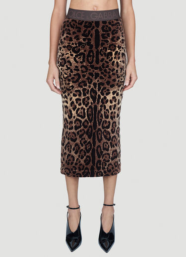 Dolce & Gabbana Leopard Print Midi Skirt Brown dol0254002