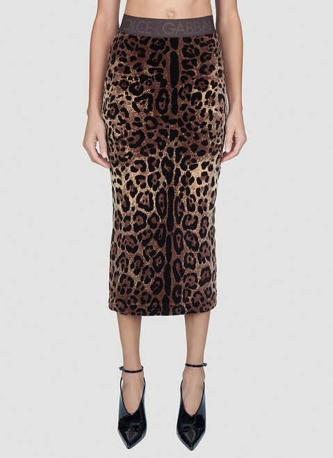 Dolce & Gabbana Leopard Print Midi Skirt Black dol0254021