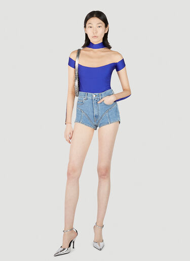 Mugler Structured Panel Denim Shorts Blue mug0251066