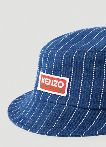 Kenzo Logo Stamp Denim Stripe Bucket Hat Blue knz0154033