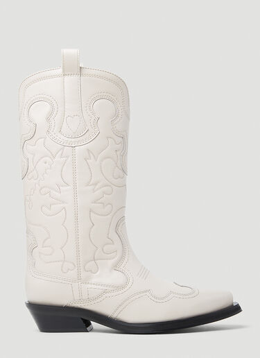 GANNI Embroidered Western Boots White gan0253024