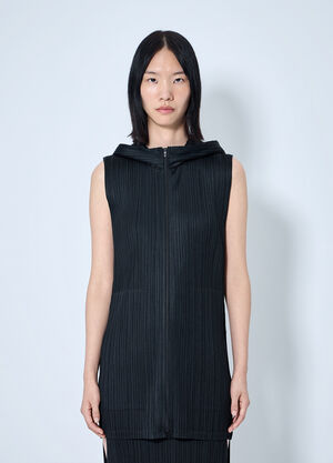 Pleats Please Issey Miyake Pleated Zip-Front Sleeveless Tio Black plp0265002