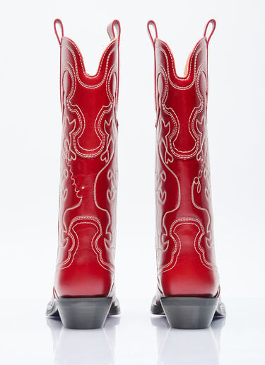 GANNI Mid Shaft Embroidered Western Boots Red gan0255087