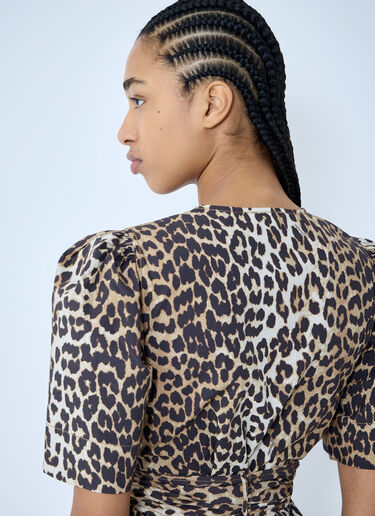 GANNI Leopard Print Tie Strap Midi Dress Brown gan0260005