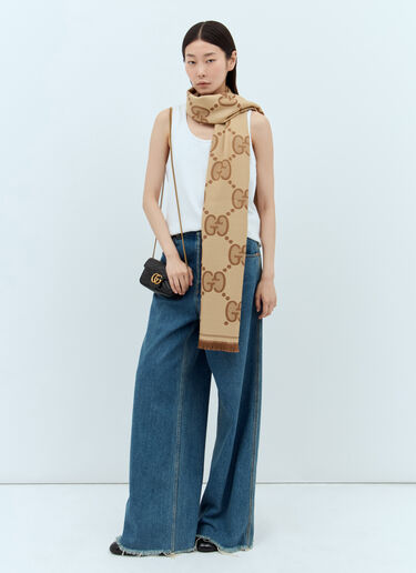 Gucci GG Jacquard Wool Scarf Brown guc0245239