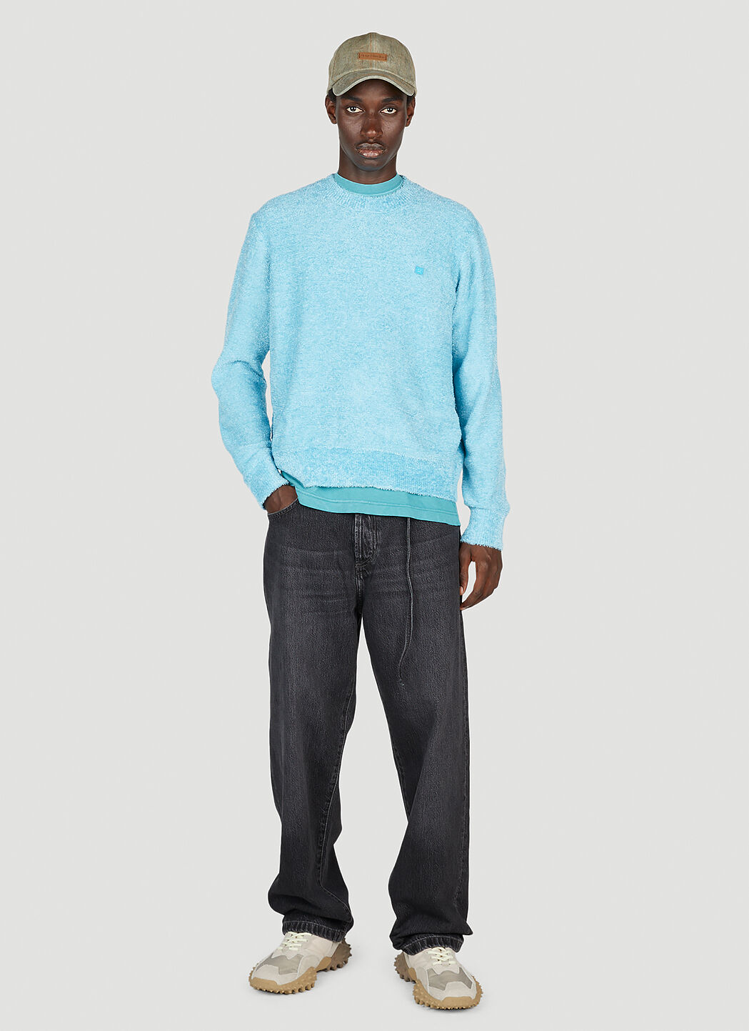 Acne Studios Men s Face Patch Crewneck Sweater in Blue LN CC