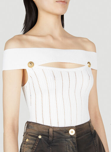 Balmain Off Shoulder Bodysuit White bln0252006