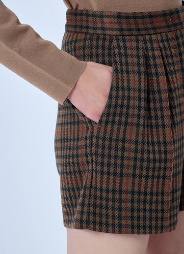 LN-CC® - Max Mara: Pleated Check Shorts - Brown Max Mara Pleated Check Shorts Brown max0266016