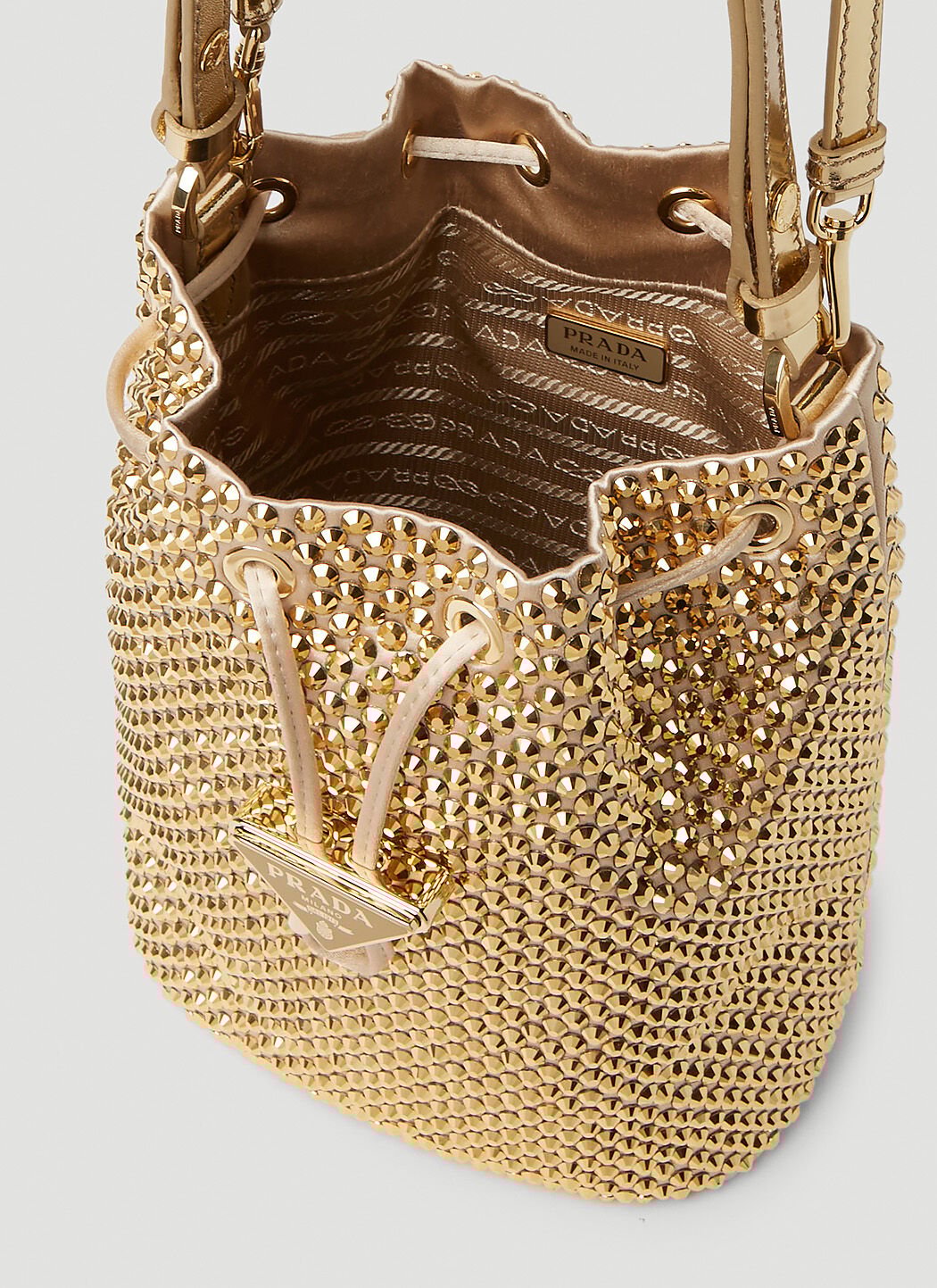 Prada Crystal Embellished Handbag in Gold LN CC