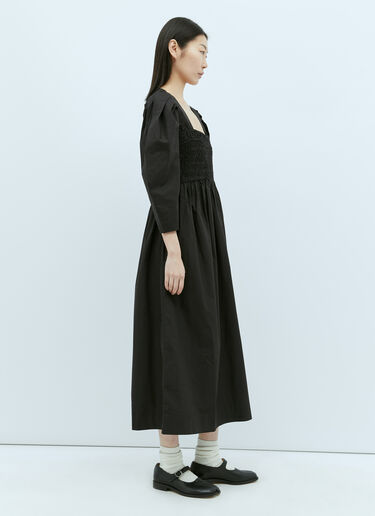 GANNI Open-Neck Smock Midi Dress Black gan0255010