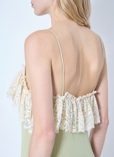 Chloé Thin-Strap Long Dress In Crêpe De Chine & Lace Green chl0265015