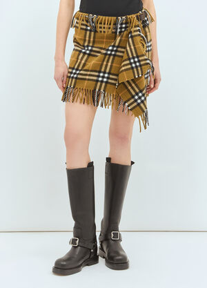 Burberry Check Wool And Cashmere Scarf Skirt Brown bur0258002