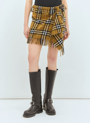 Burberry Check Wool And Cashmere Scarf Skirt Brown bur0258002
