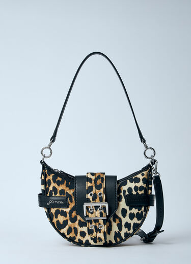 GANNI Small Leopard Bucky Crossbody Bag Brown gan0260028