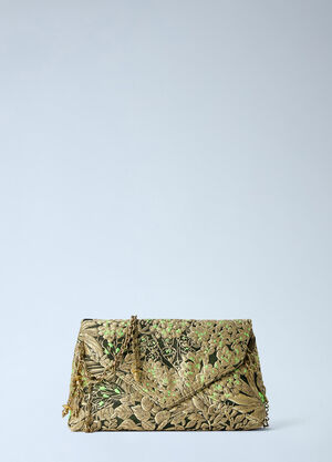 Dries Van Noten Floral Embroidered Clutch with Chain Strap Gold dvn0266028