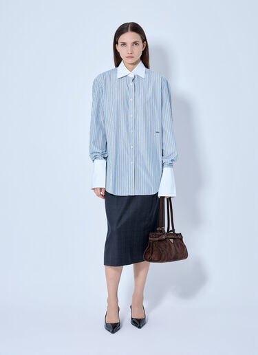 Prada Striped Poplin Long-Sleeved Shirt Blue pra0266031