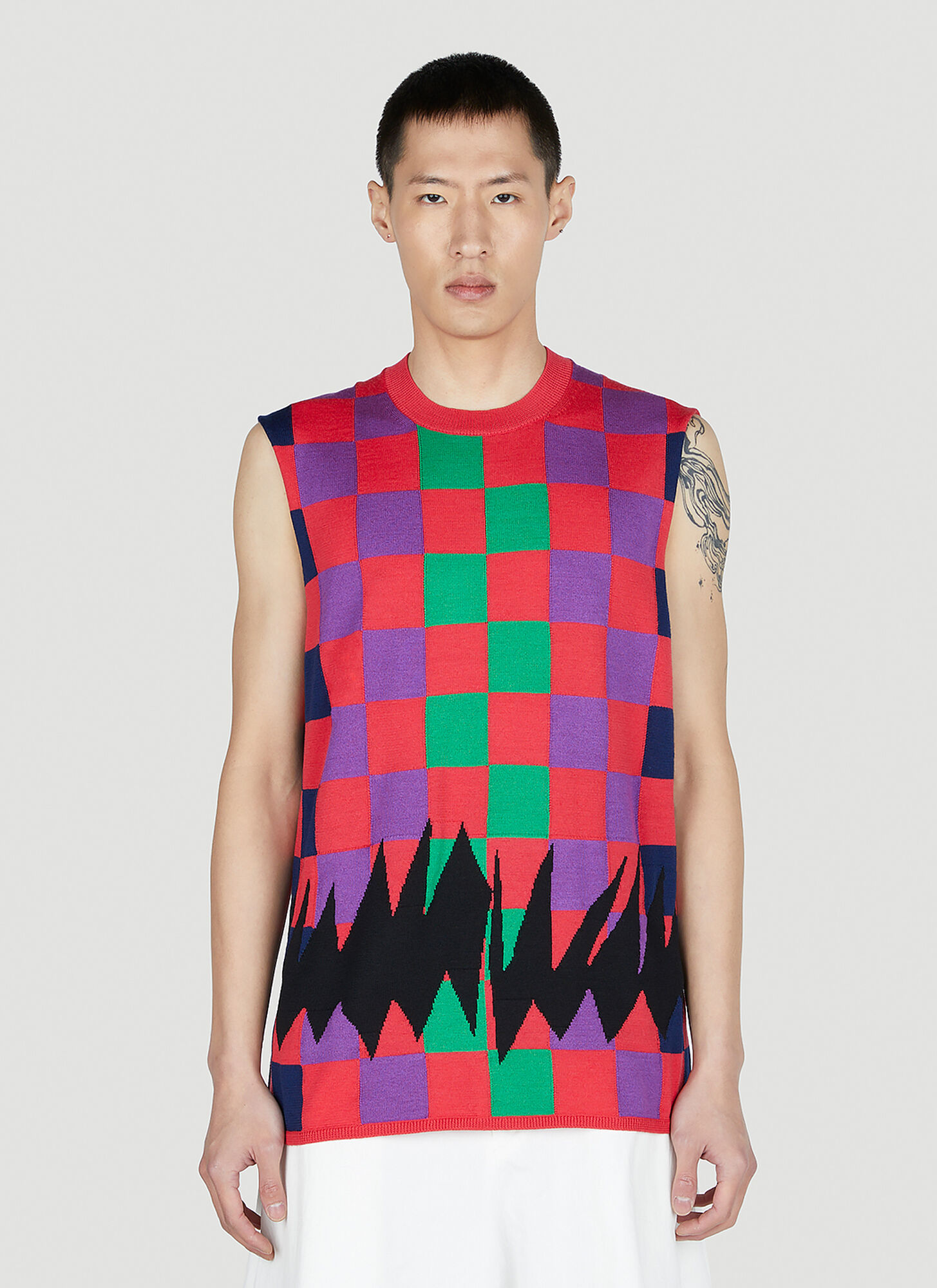 Shop Comme Des Garçons Homme Deux Check Sweater Vest In Red