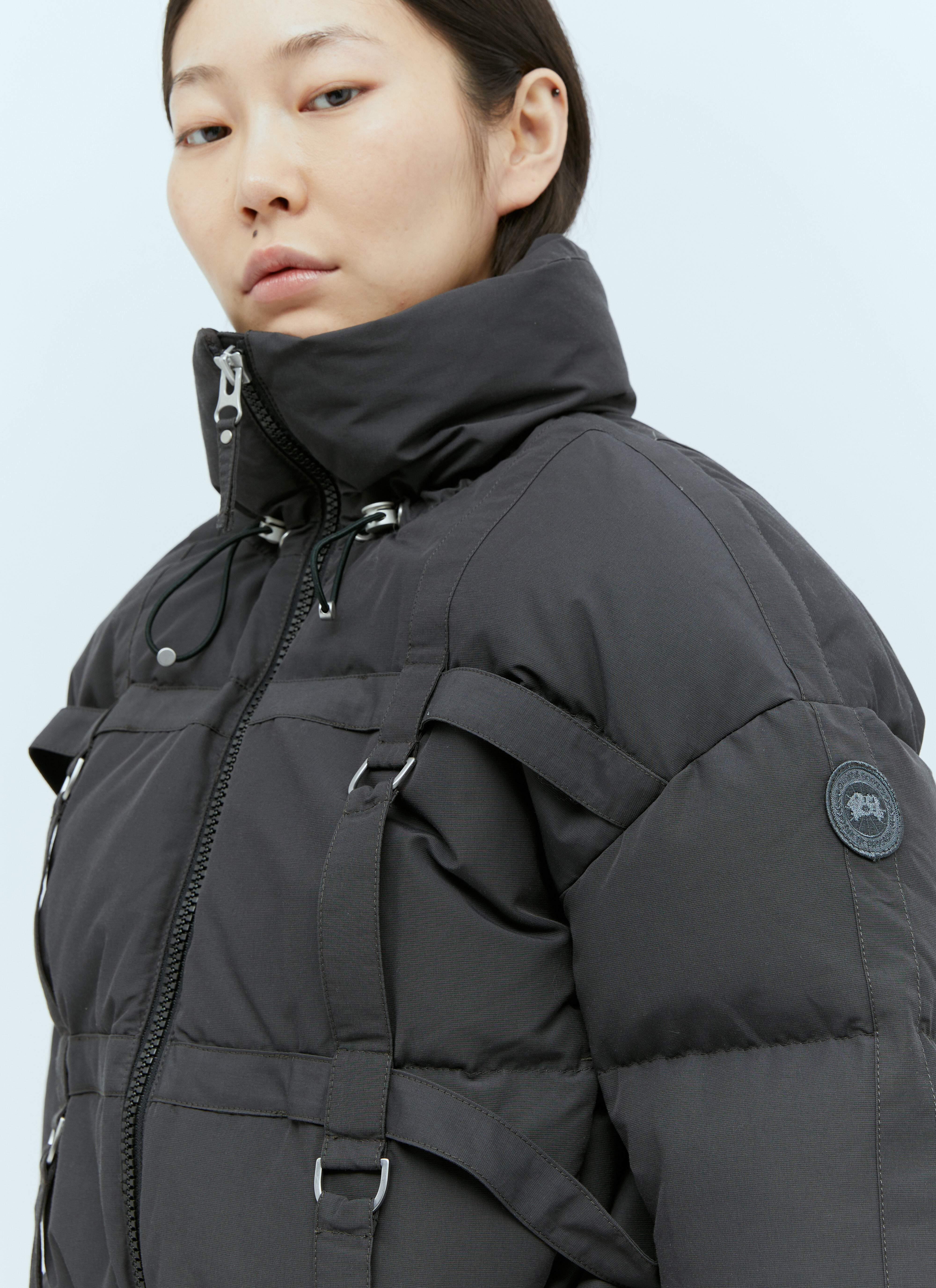 Canada Goose X Rokh Strap Cropped Puffer Down Jacket in Grey fur Damen LN CC